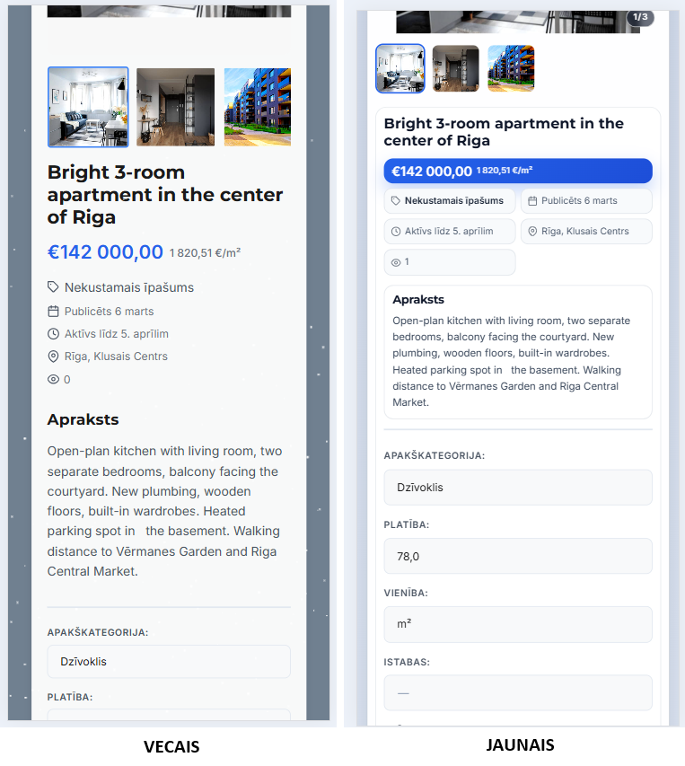 Sludinājuma lapa pirms un pēc