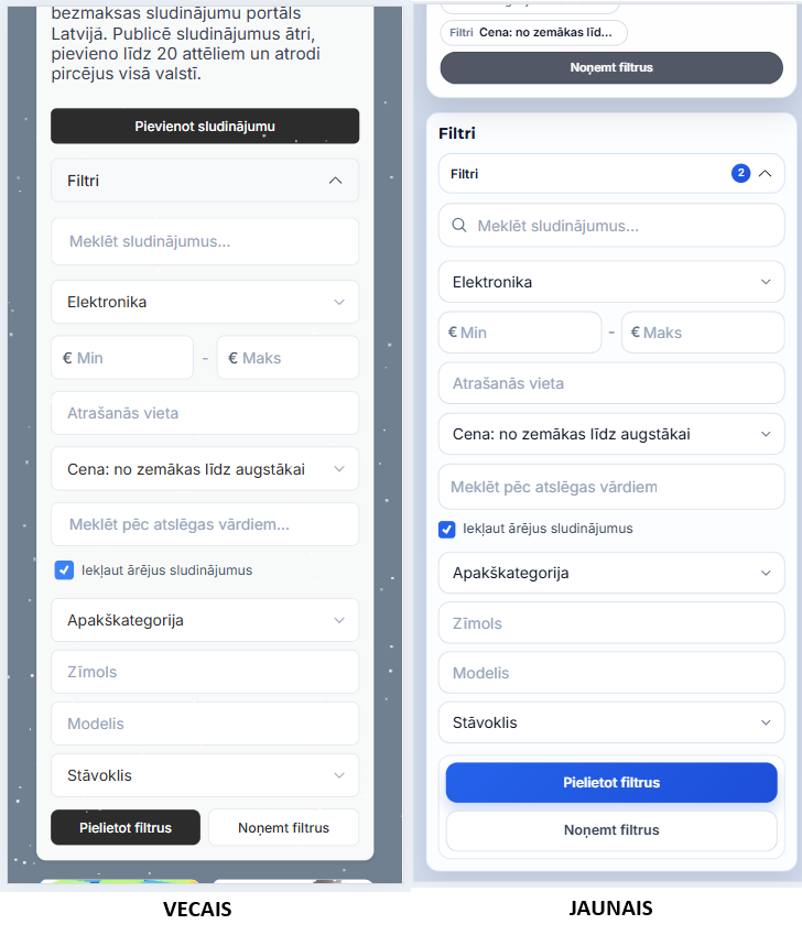 Mobilie filtri pirms un pēc