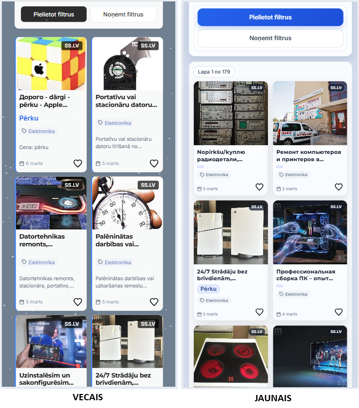 Mobilais sludinājumu saraksts pirms un pēc