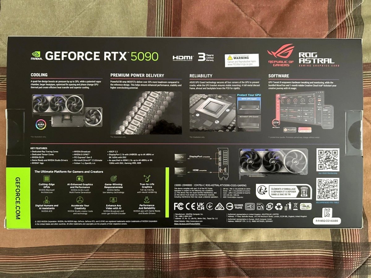 Pārdodu ASUS ROG Astral GeForce RTX 5090 32GB GDDR7 grafikas karti, pilnīgi jaunu