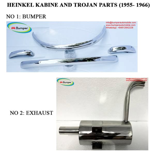 Heinkel Kabine and Trojan (1955-1966) Bumper Parts for Classic by stainless steel new 